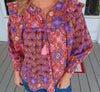 Karlie Kaleidoscope Ruffle Vneck Top.