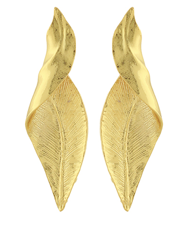 Curved Leaf Texture Metal Earrings