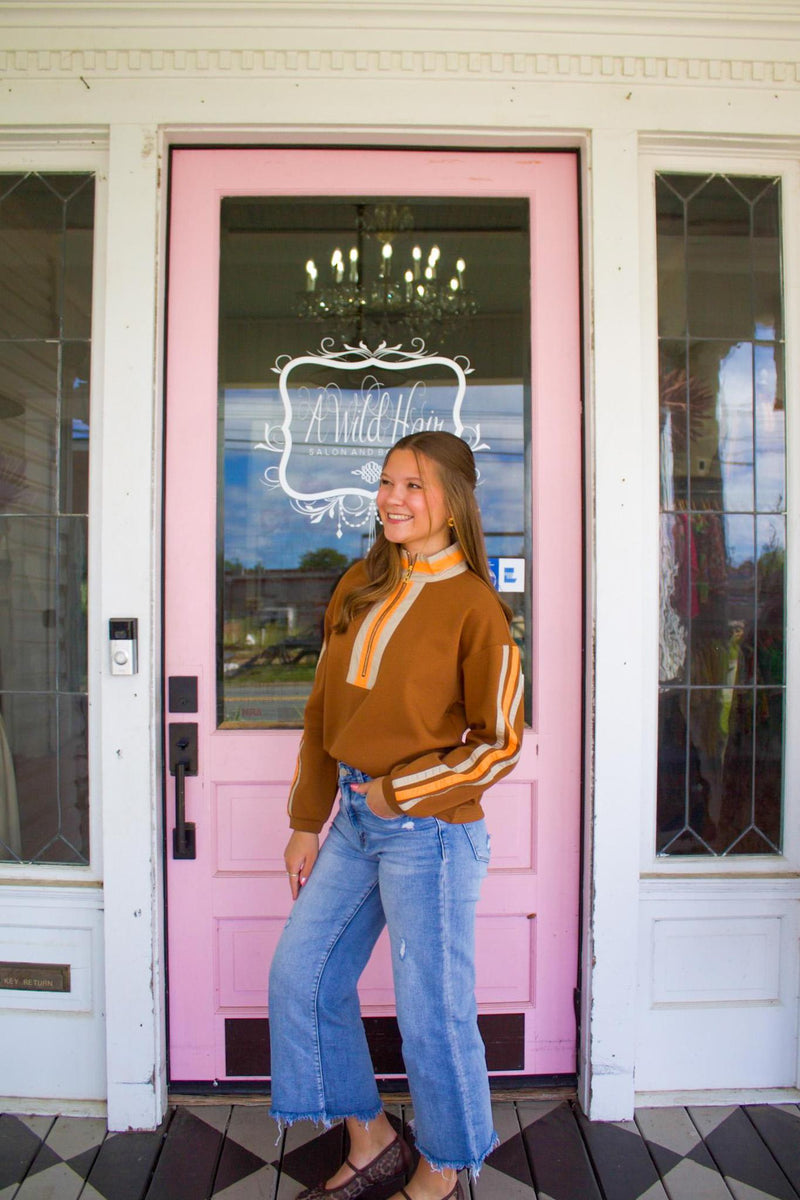 Blanchie Brown Zipper Detail Top