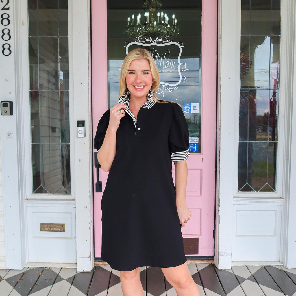 Solid Black Ruffle Neck Dress