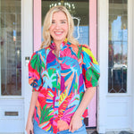 Karlie Birds of Paradise Button Puff Sleeve Top