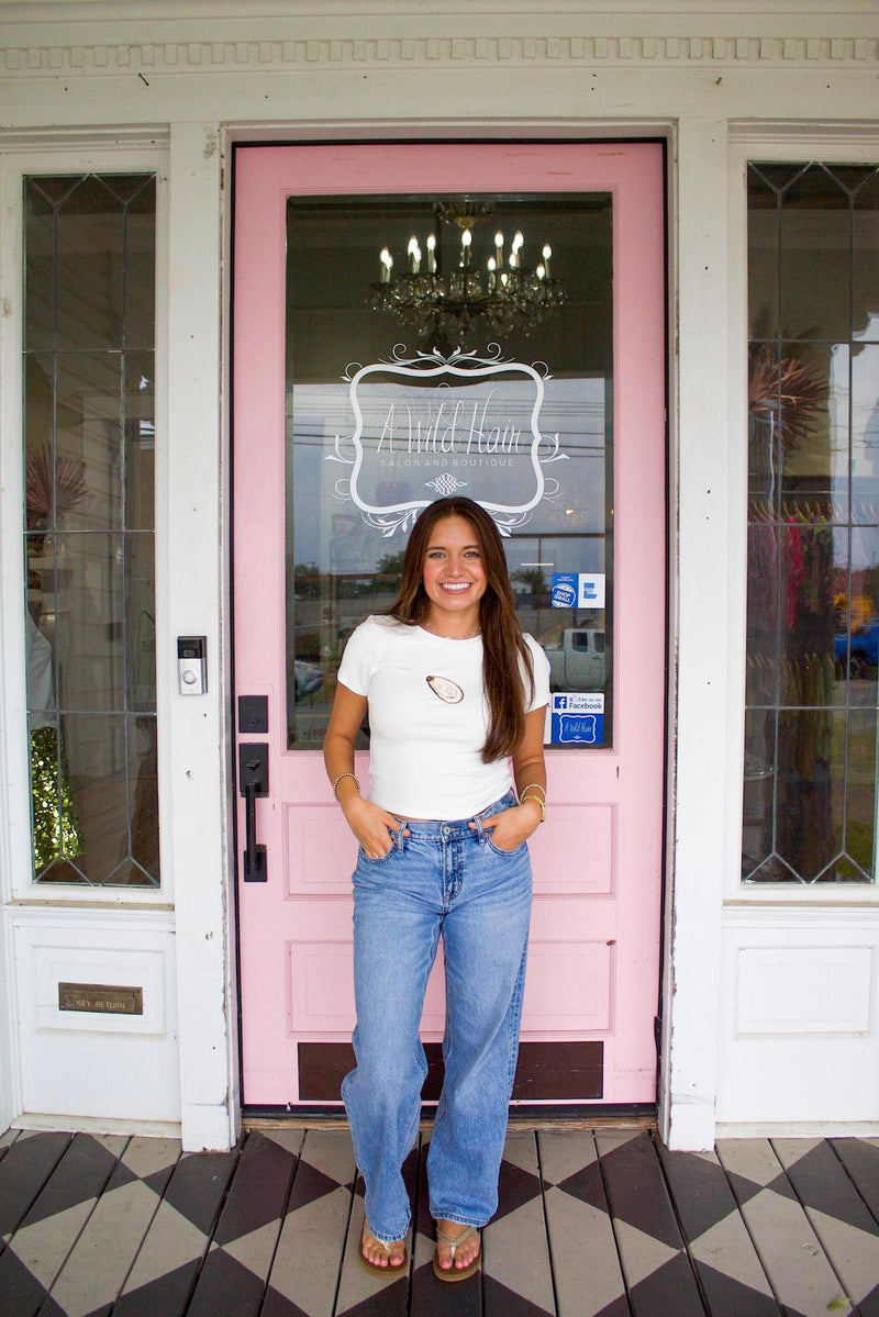 Oyster Bead Embroidered Tee.