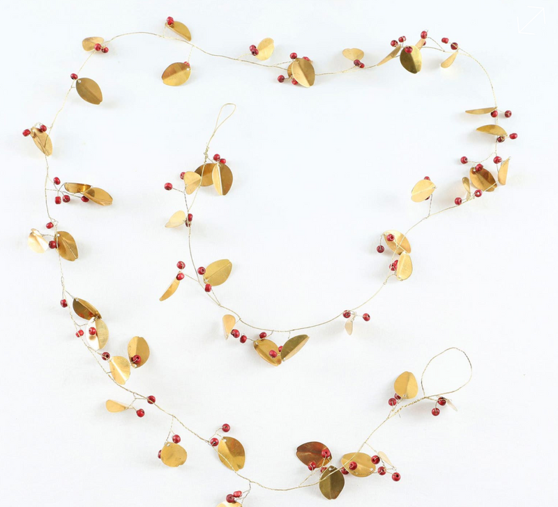 Gold Leaf and Wooden Bead Berry Garland