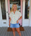 Karlie Seashore Vneck Button Up Top. FINAL SALE.