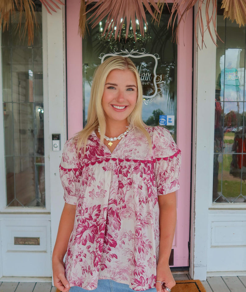 The Eva Floral Top, Merlot.