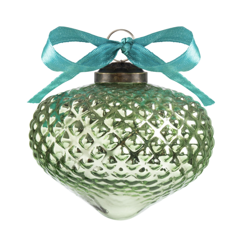 Onion Hobnail Vintage Green Glass 4" Ornament