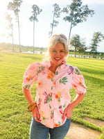 Karlie Toucan Fruit Puff Sleeve Button Down Top