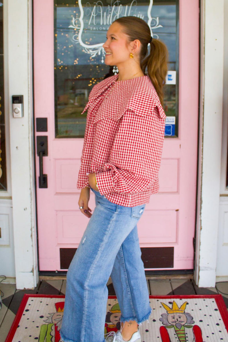 Karlie Gingham Poplin Peter Pan Collar Top