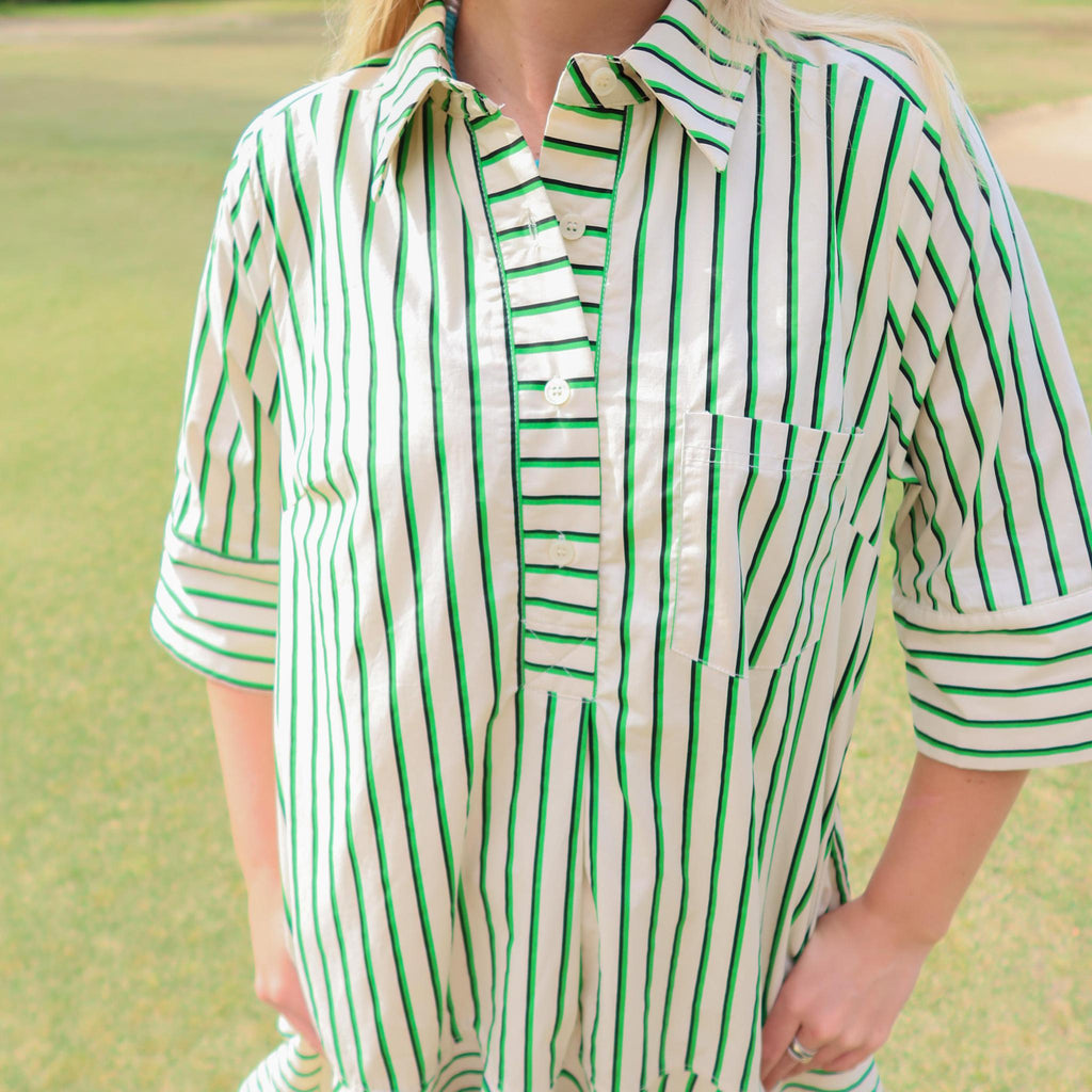 The Players Dress, Green Striped.