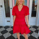 Karlie Solid Red Lace Trim Dress!