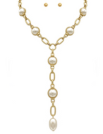 Cream/Gold Pearl & Oval Chain Y Necklace Set
