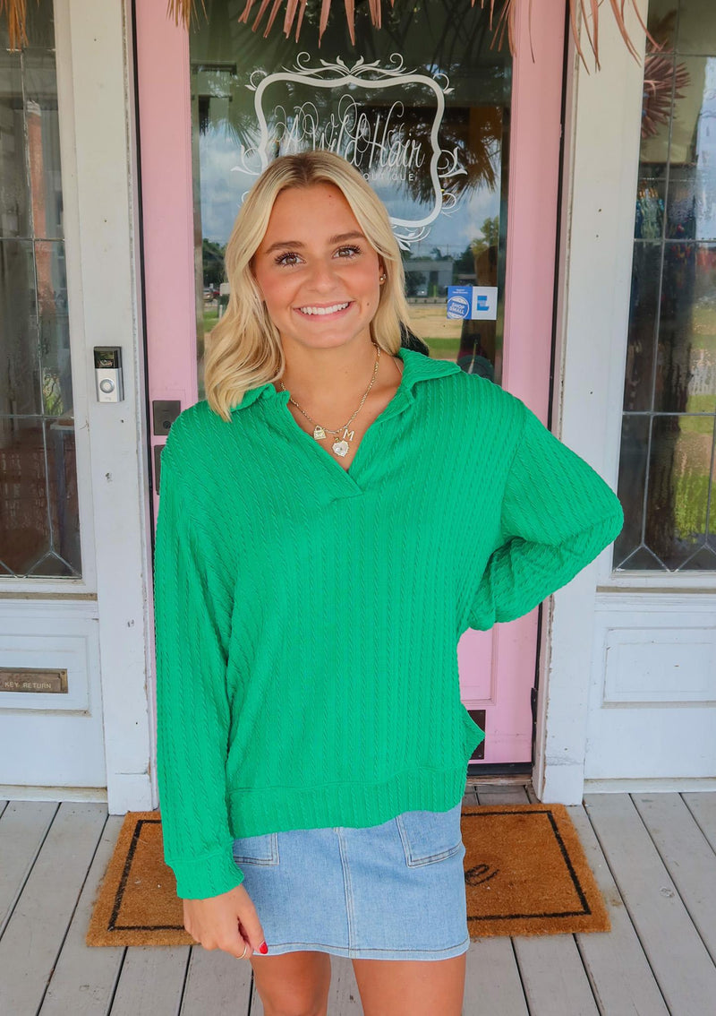 The Janet Green Cable Knit Top.