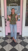 KARLIE-Floral Pleat Sleeve Top