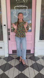 KARLIE-Floral Pleat Sleeve Top