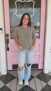 Short Puff Sleeve Sweater Cardigan, Heather Mocha.