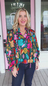 Karlie Retro Floral Garden Button Up Ruffle top. FINAL SALE.