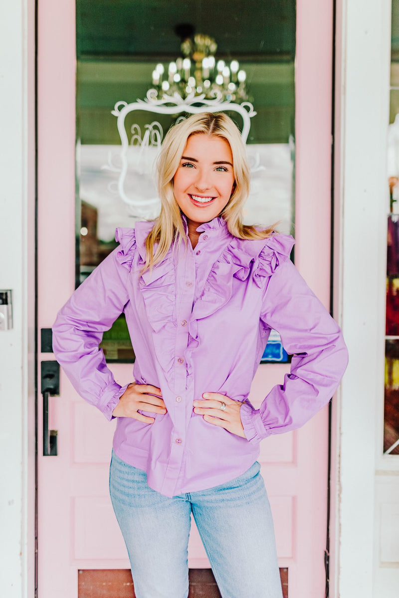 Karlie Lilac Ruffle Button Up Top. FINAL SALE.