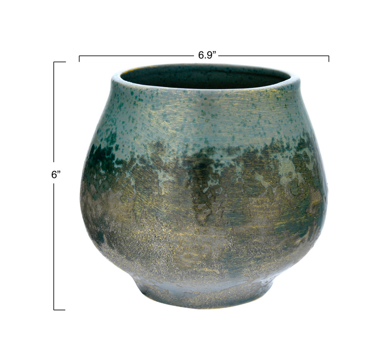 Stoneware Planter with Iridescent Glaze