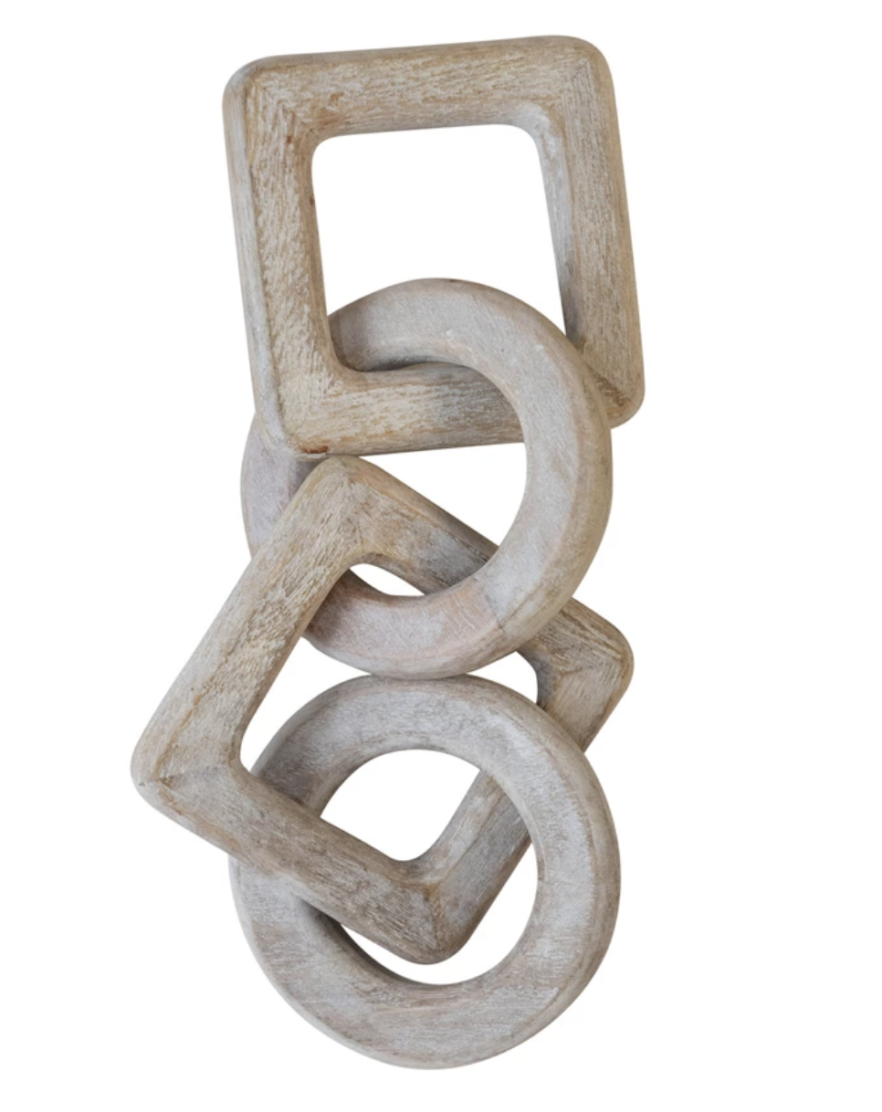 Mango Wood Chain Decor with Whitewashed Finish