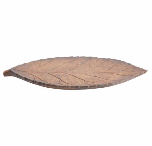 Hand-Carved Mango Wood Leaf Tray